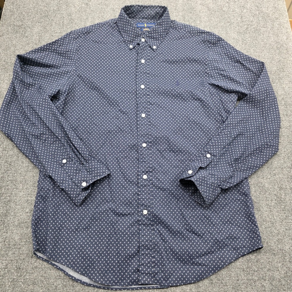 Ralph Lauren Classic Fit Performance Shirt Mens XL Blue Geometric Long Sleeve